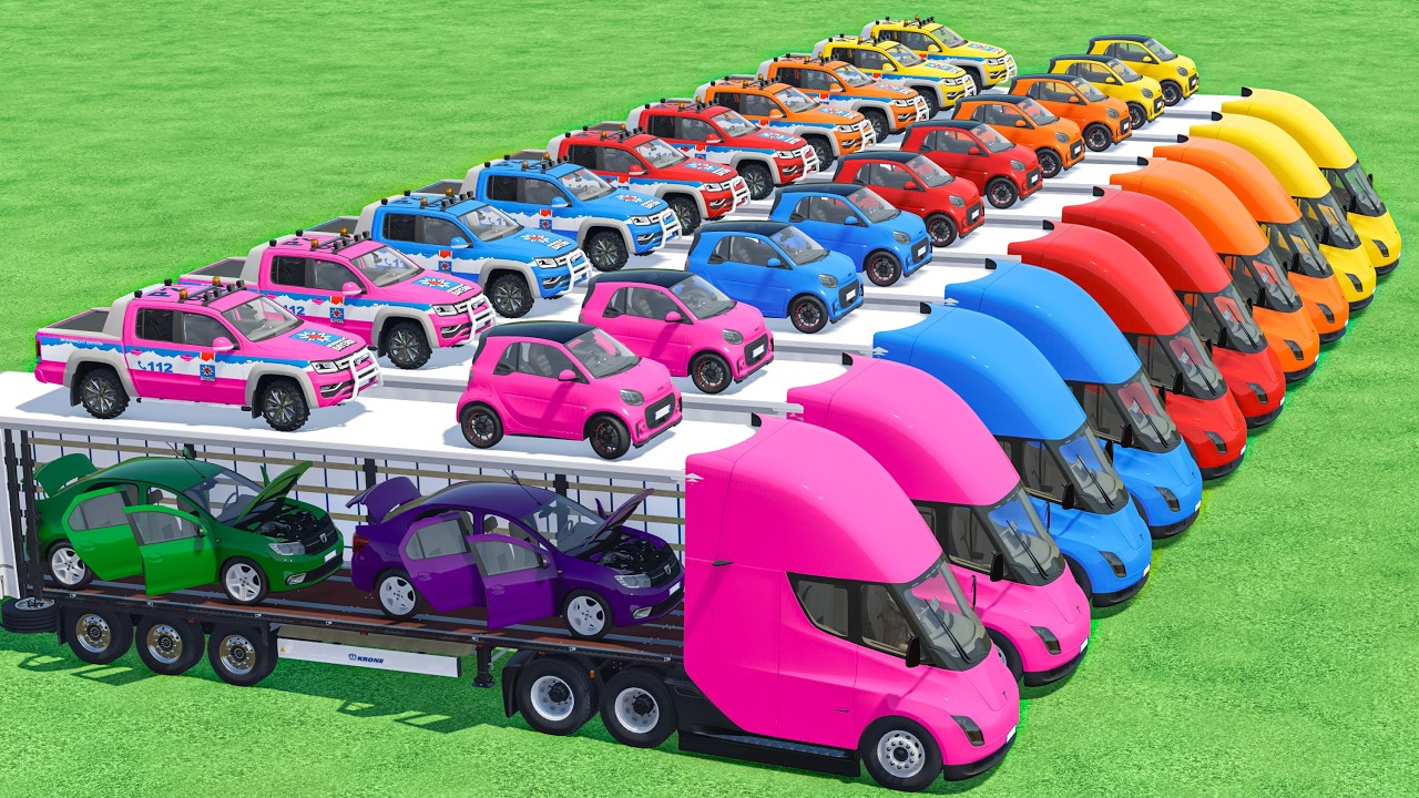 BIG Transporting With Colors | TESLA Truck & MINI Smart & Pickup | Farming Simulator 22