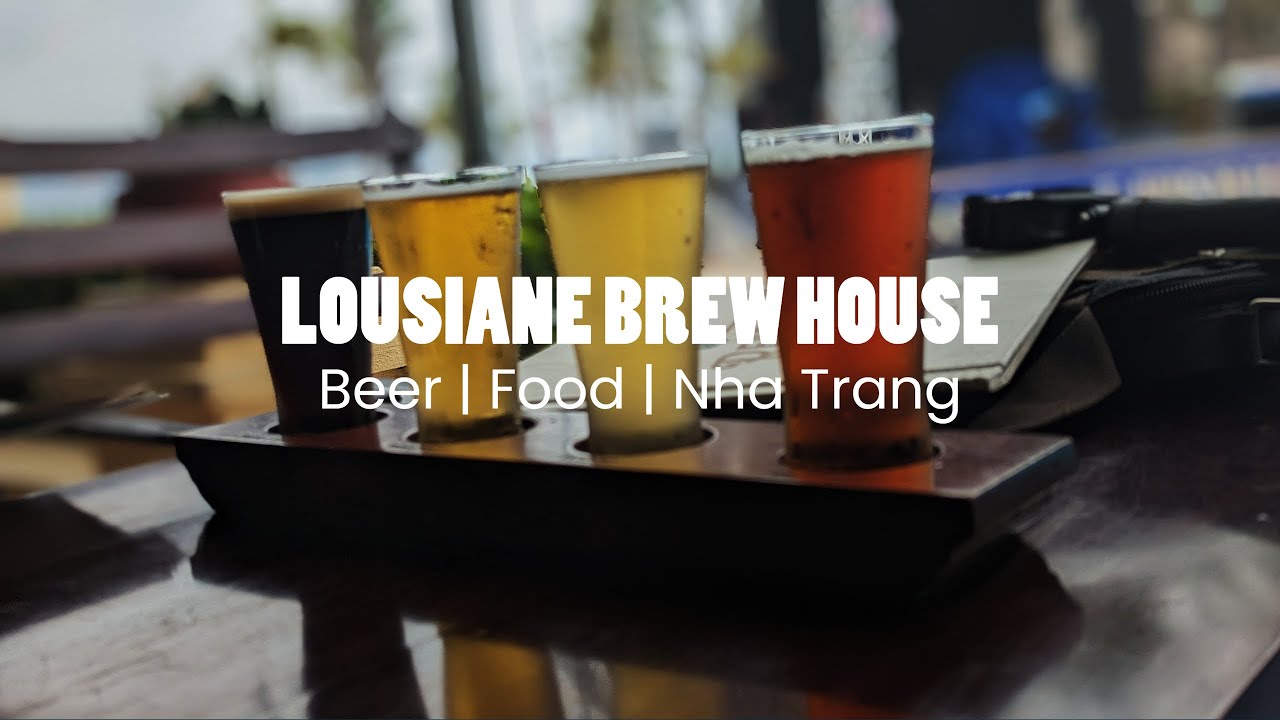 Drinking beer and eating food at the Lousiane Brew House in Nha Trang