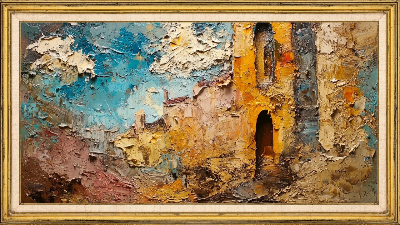 Warm Mediterranean Castle Wall | 2 Hour TV Frame Art Screensaver | Textured Oil Painting Ambience