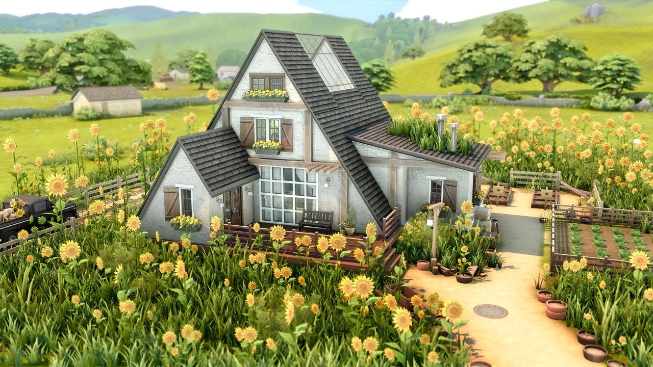 Sunflower-Filled Modern Rustic Home🌻| The Sims 4 Base Game | Speed Build with Ambient Sound | No CC