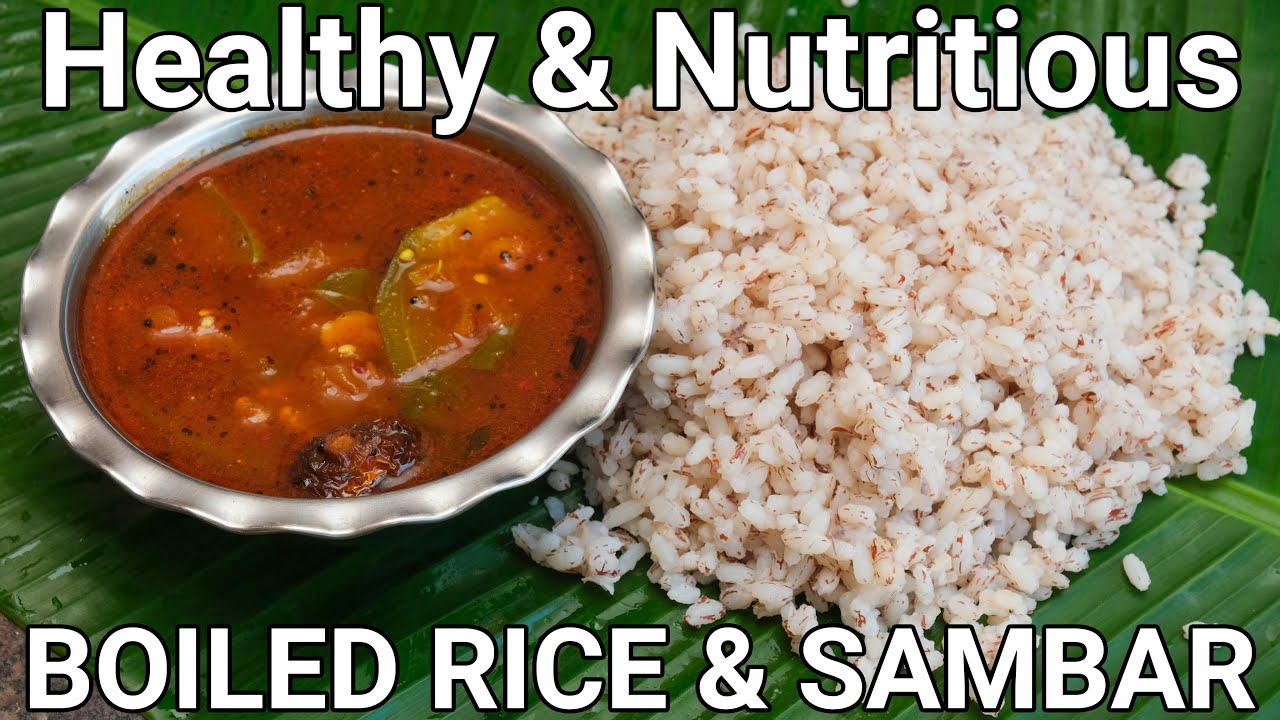 Village Style Red Boiled Rice, Sambar Healthy Meal Combo | Grandma Making Cucumber Sauthekayi Sambar