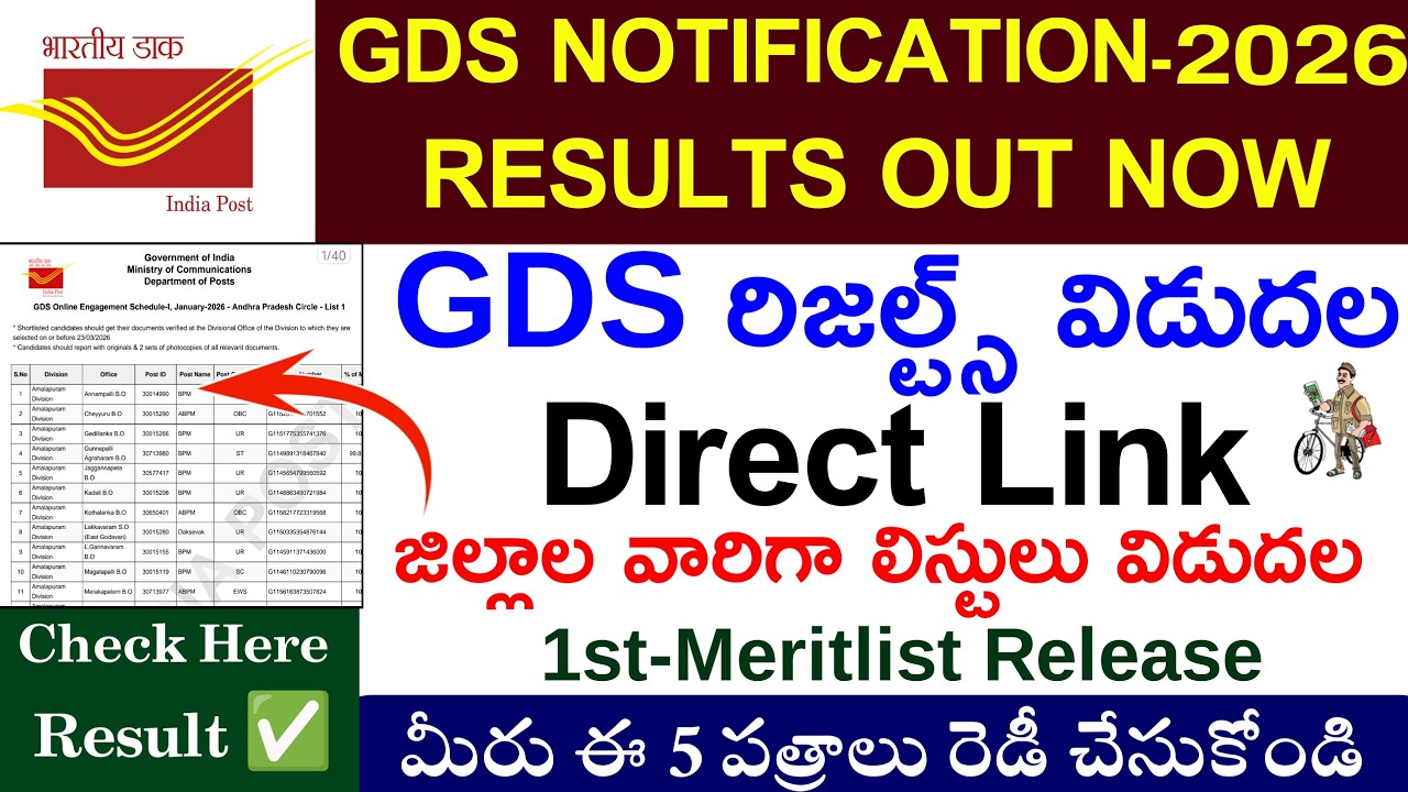 GDS 1st Meritlists Released|How To Check GDS Results 2026|వీరికి మాత్రమే ఉద్యోగం వస్తుంది|Documents|