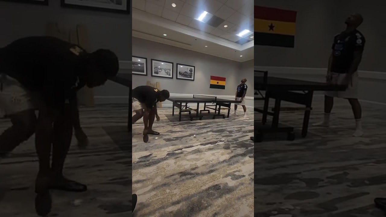 Lawrence Ati-Zigi vs Jordan Ayew table tennis match in Black Stars camp