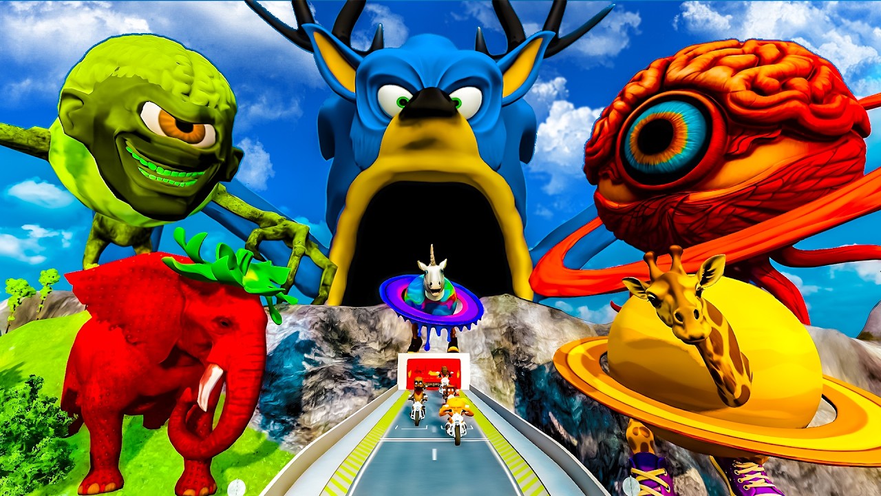 ALL MONSTERS Big & Small Cars with BLUE DEER SONIC & GIRAFFE SATURN - PLANET UNICORN BeamNG.Drive