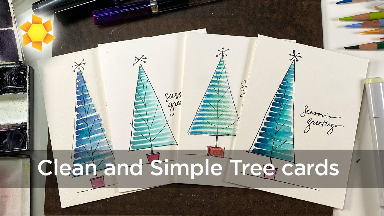 CLEAN and SIMPLE Holiday tree cards in 4 mediums!