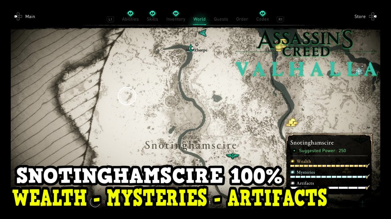 Assassin's Creed Valhalla Snotinghamscire All Collectibles (Wealth, Mysteries, Artifacts)