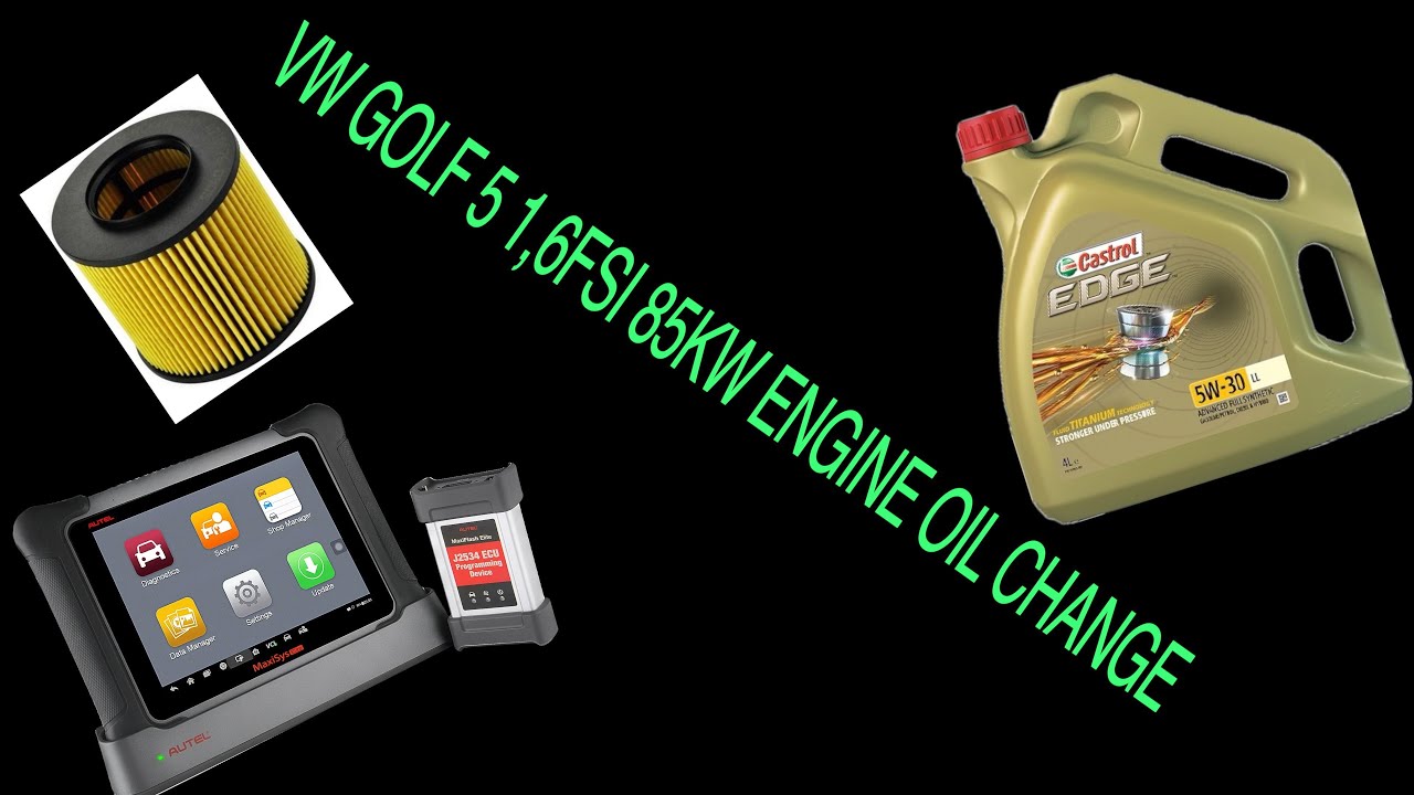 VW GOLF 5 2004 1.6FSI ENGINE OIL AND OIL FILTER CHANGE.OIL SERVICE RESET WITH AUTEL MAXISYS ELITE.