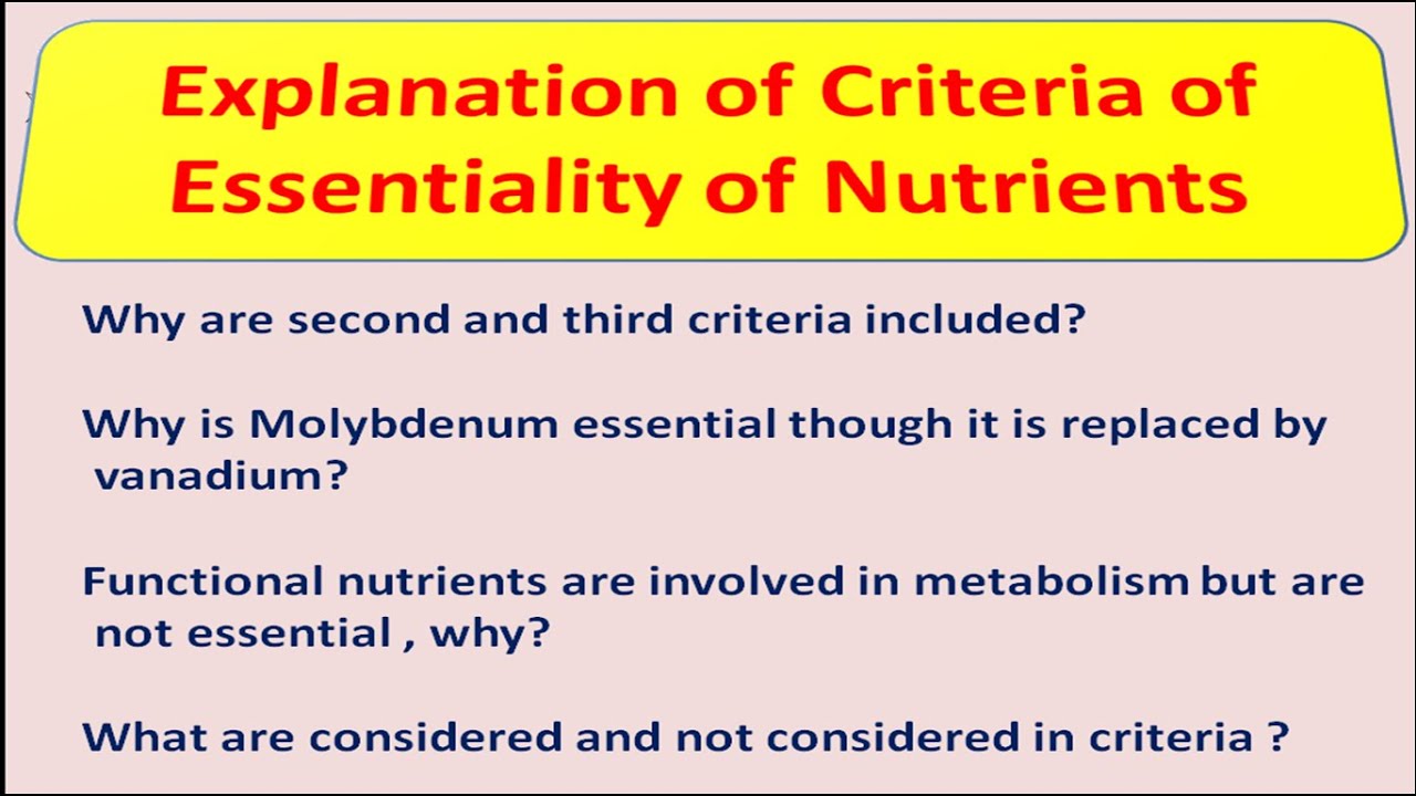 Explanation of Criteria of Essentiality of Nutrients