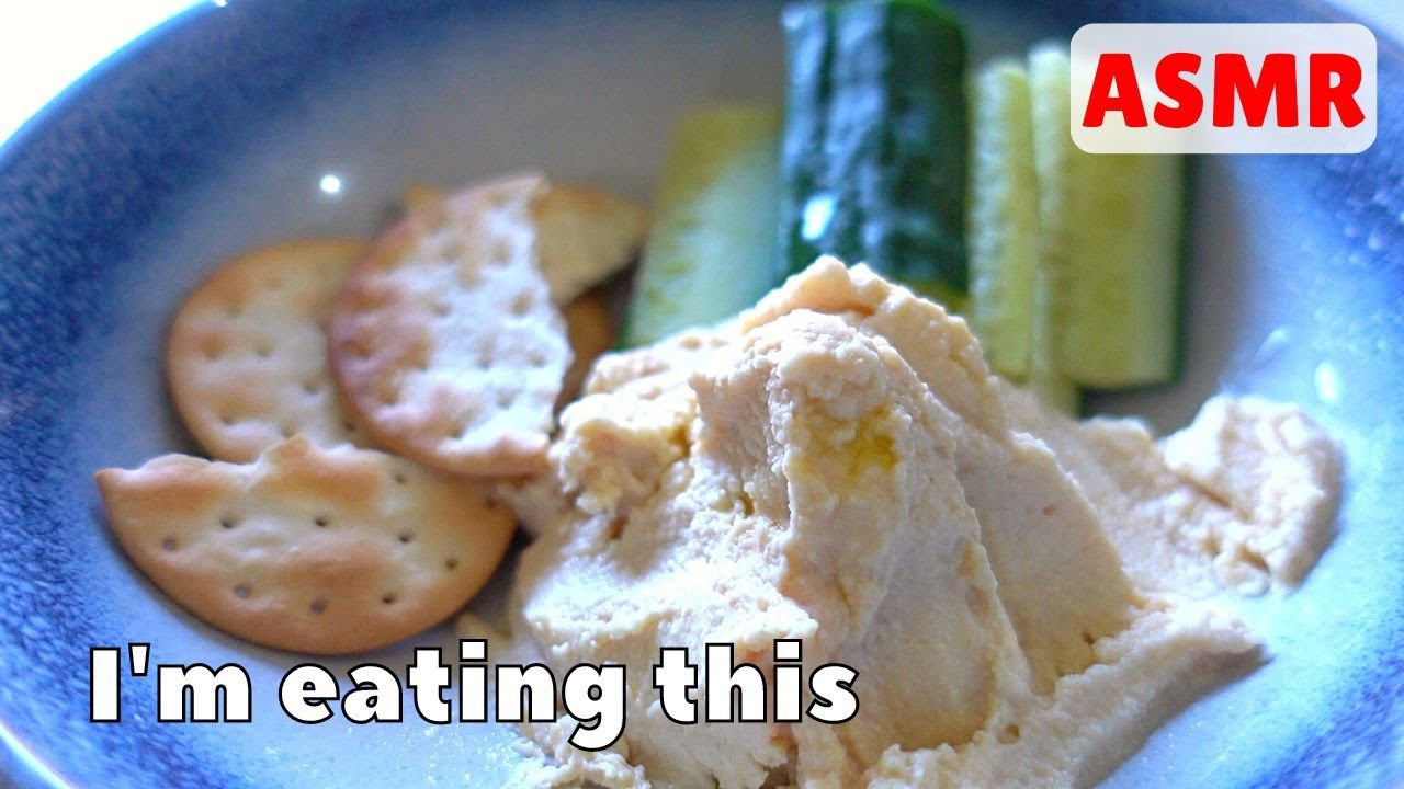 ASMR crispy crackers & crunchy cucumber with hummus (no talking, sound only)