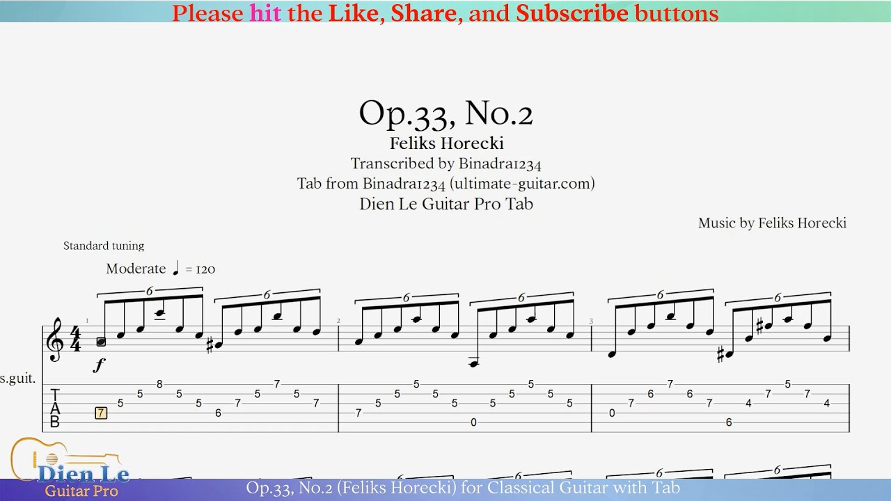 Op.33, No.2 (Feliks Horecki) for Classical Guitar with Tab