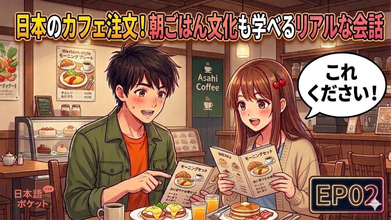 日本のカフェで注文！朝ごはん文化も学べるリアルな会話｜自然な日本語会話｜日本語ポケット EP02