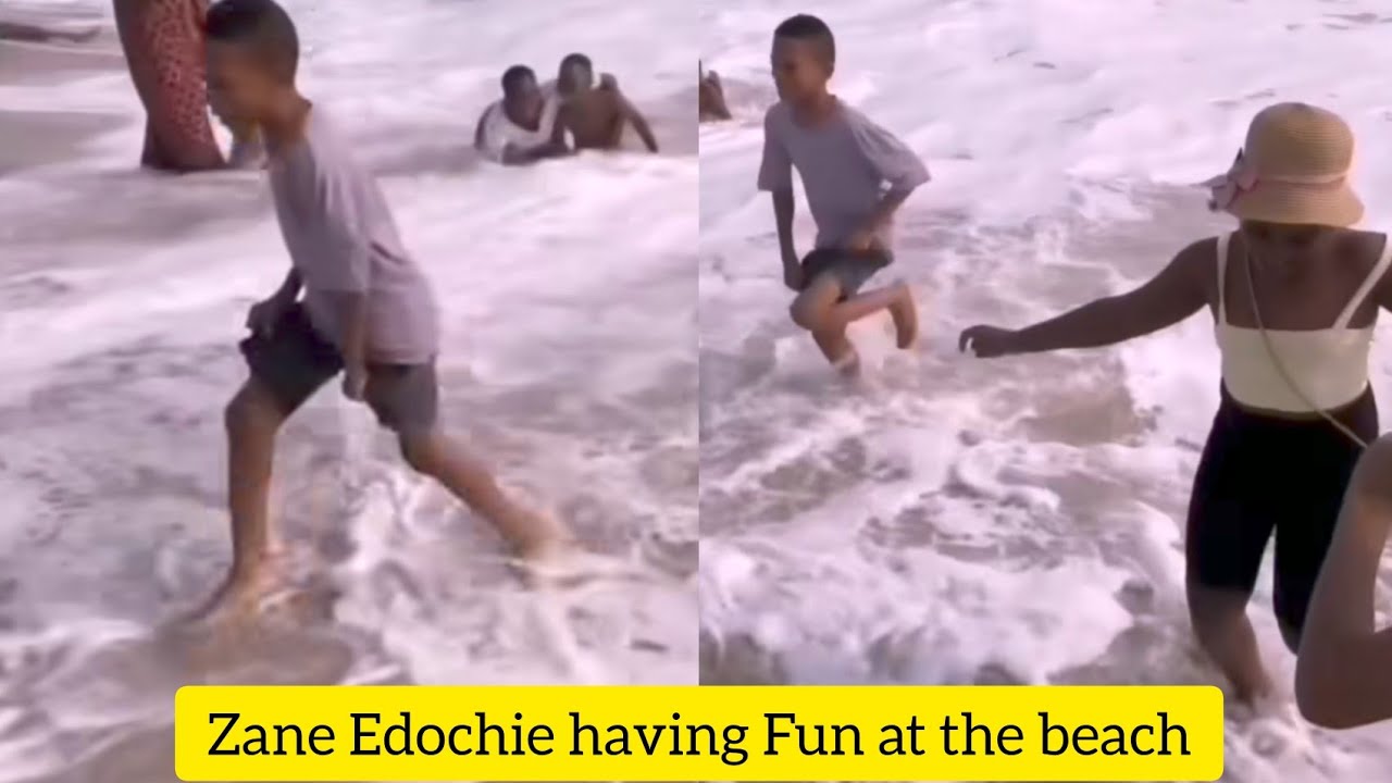 May Edochie last born Zane Edochie playing with Friends and having Fun at the Beach..