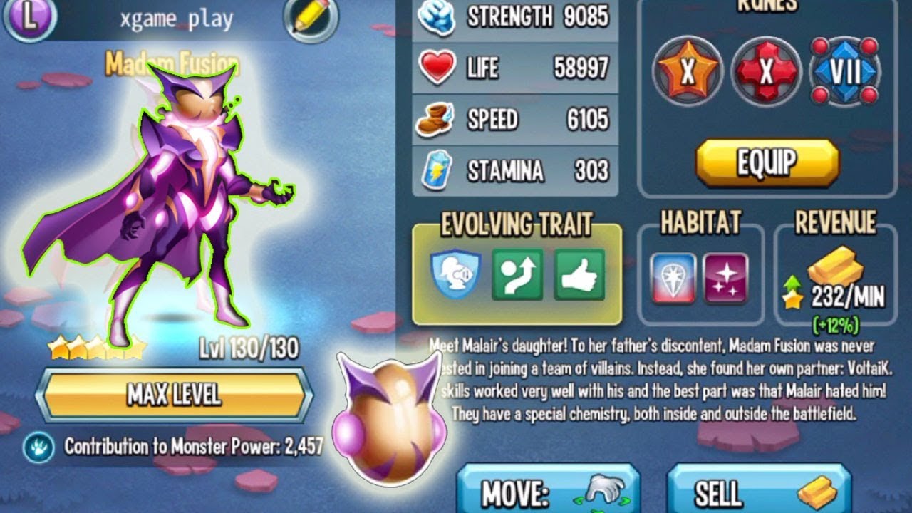 Monster Legends Madam Fusion level 130 combat review vs boss