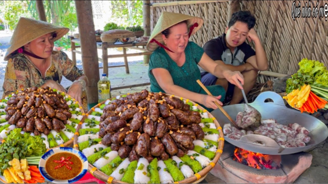 Chả Bò Cuộn Mỡ Chài, Bánh Hỏi | Món Ngon Mẹ Làm Ngày Cưới Miền Quê ||Rolled beef rolls