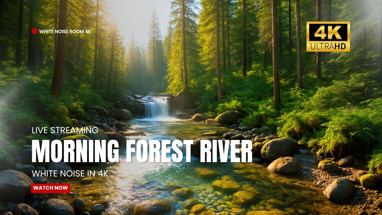 LIVE: Tranquil Forest River & Waterfall | Deep Sleep & Focus | White Noise Room 4K