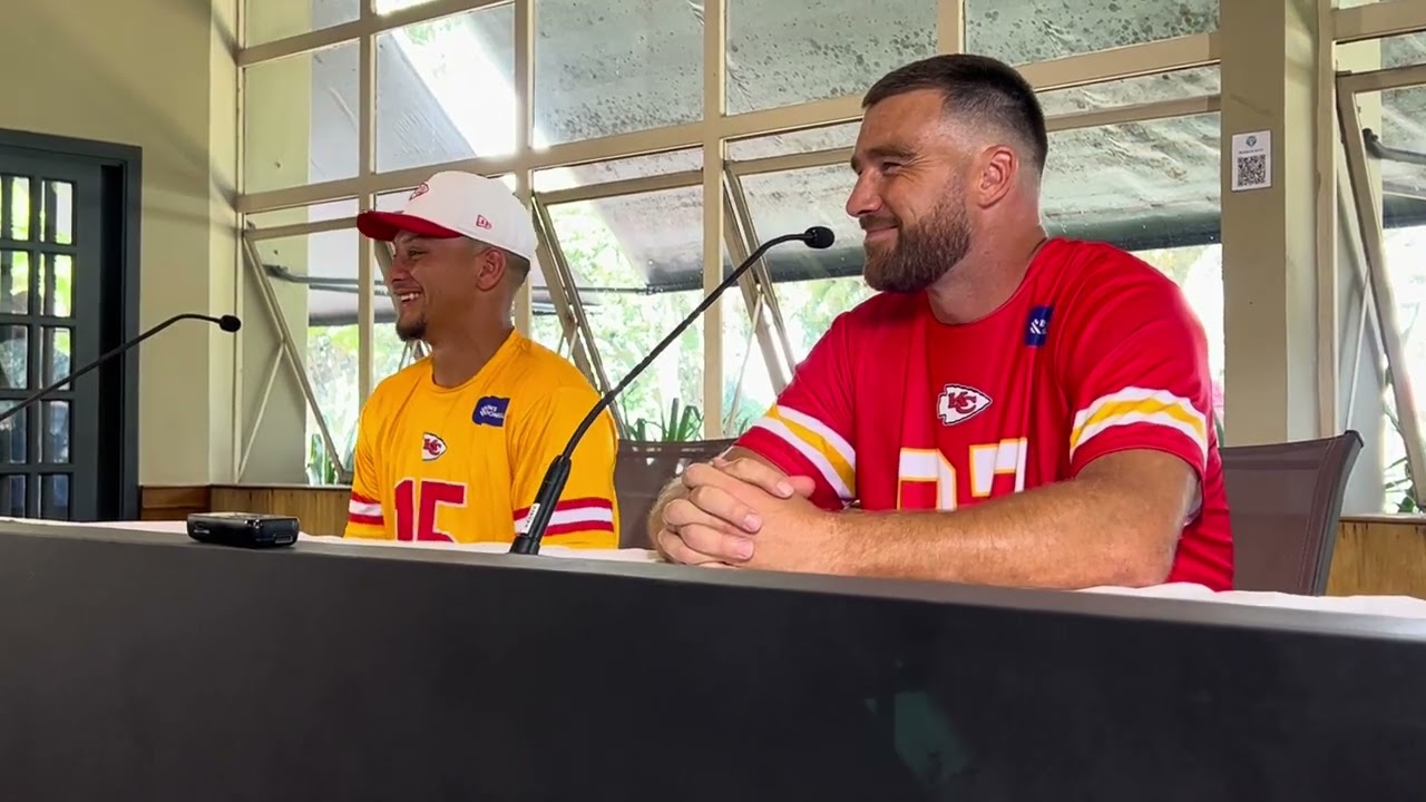 Patrick Mahomes and Travis Kelce after the Chiefs practice in Brazil before the São Paulo Game 