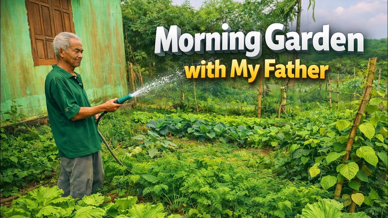 Early Morning Garden Watering with My Father | Peaceful Countryside Life