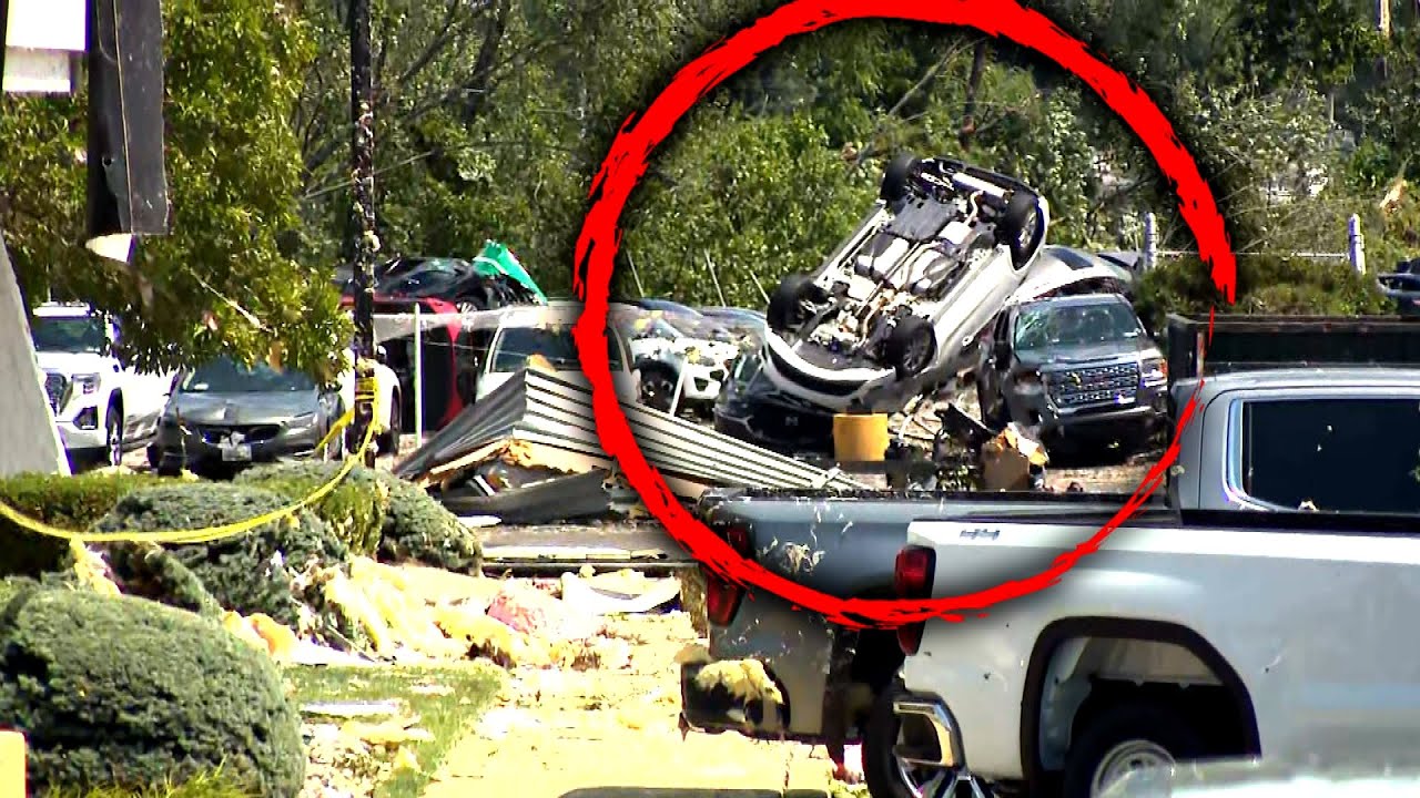 People Run to Take Shelter After Tornado Hits Car Dealership