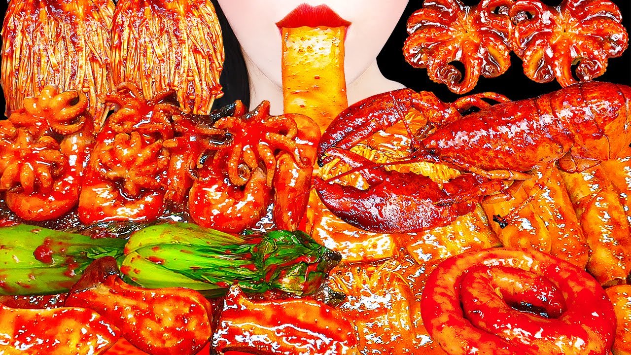 ASMR MUKBANG| Spicy FLEX Seafood Boil Lobster, Sausage, Octopus, Enoki Mushroom Cooking&Eating 먹방