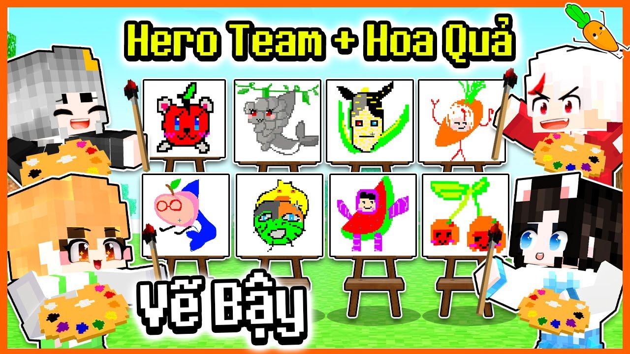 Kamui Thử Thách Vẽ Bậy Hero Team Kết Hợp Hoa Quả Trong Minecraft