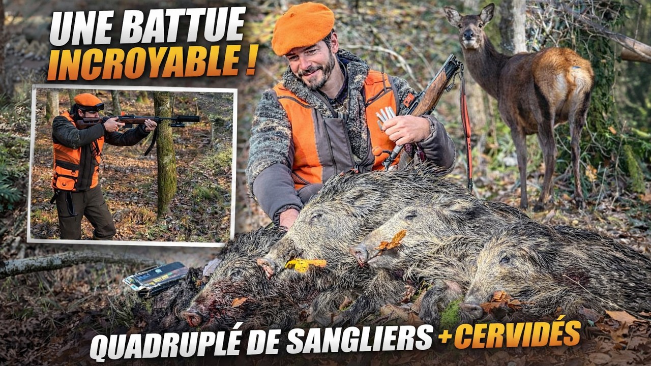 Une battue exceptionnelle: quadrupl&eacute; de sangliers et un cervid&eacute; au m&ecirc;me poste !