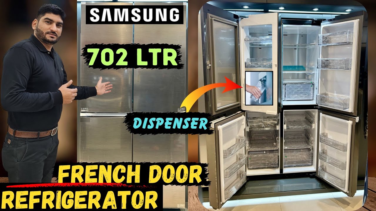 Samsung 702L Beverage Center French Door Refrigerator | RF70A967FB1 | Samsung Four Door Refrigerator