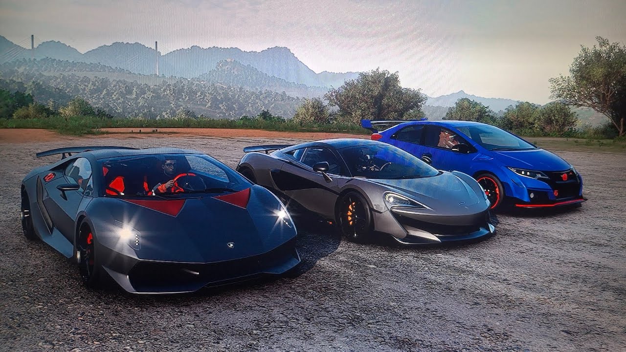 Forza Horizon 5 drag race: Lamborghini Sesto Elemento vs McLaren 600LT Vs Honda Civic Type R