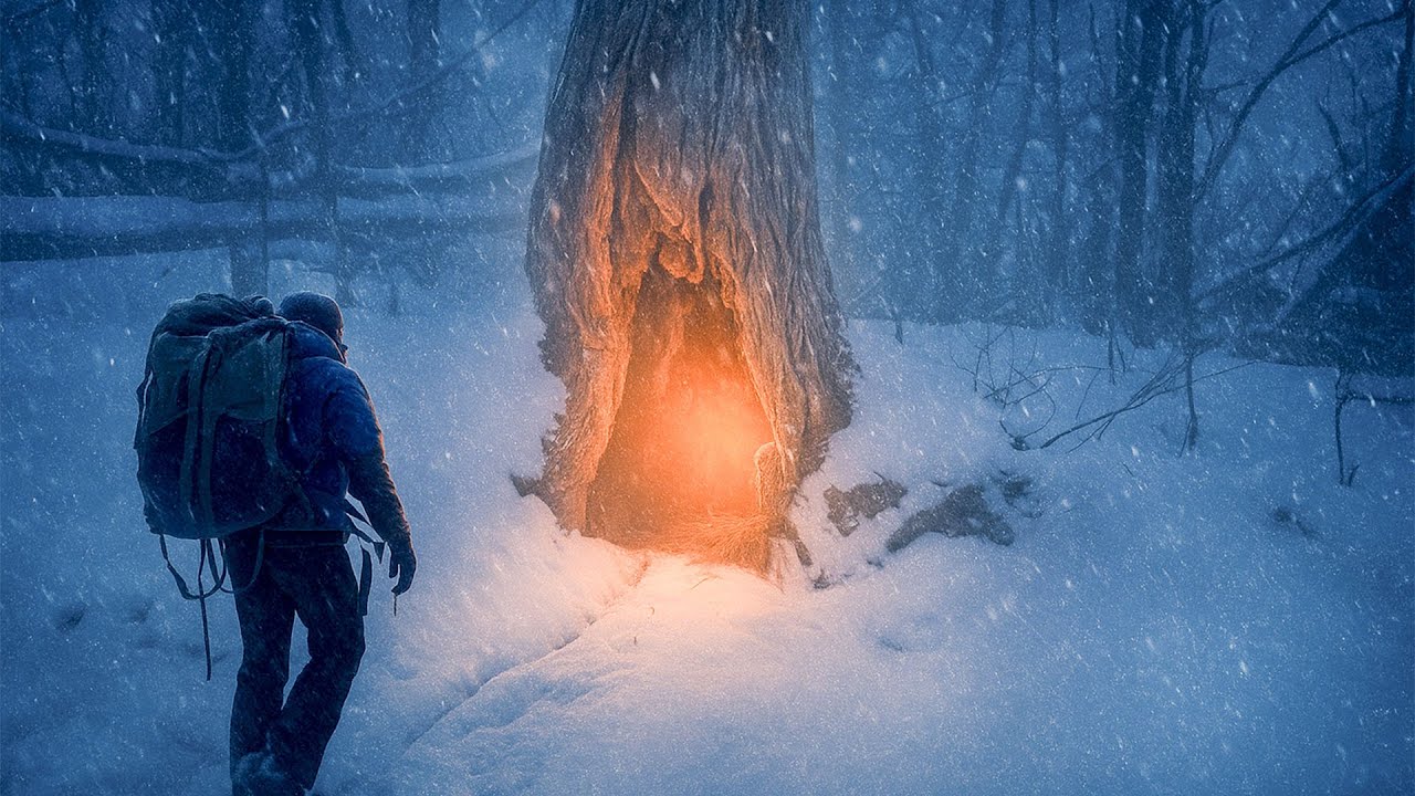 I MADE A HOUSE OUT OF A HOLLOW TREE AND LIVED THERE IN WINTER | Survival, bushcraft, fishing