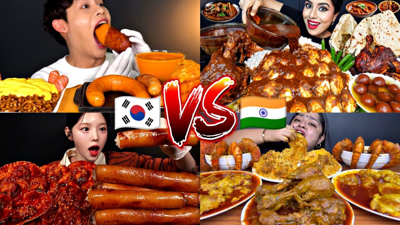 Famous Korean Food VS Famous Indian Food ASMR MUKBANG (compilation)