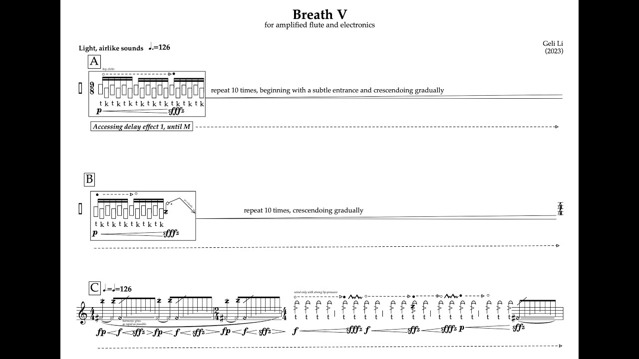 Geli Li - Breath V - for amplified flute and electronics (Audio + Full Score)