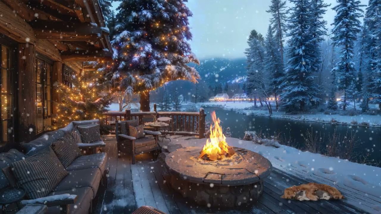 Cozy Winter Ambience 🌊 Relaxing Jazz At Lakeside Cabin & Fireplace For Relaxing, Up Mood