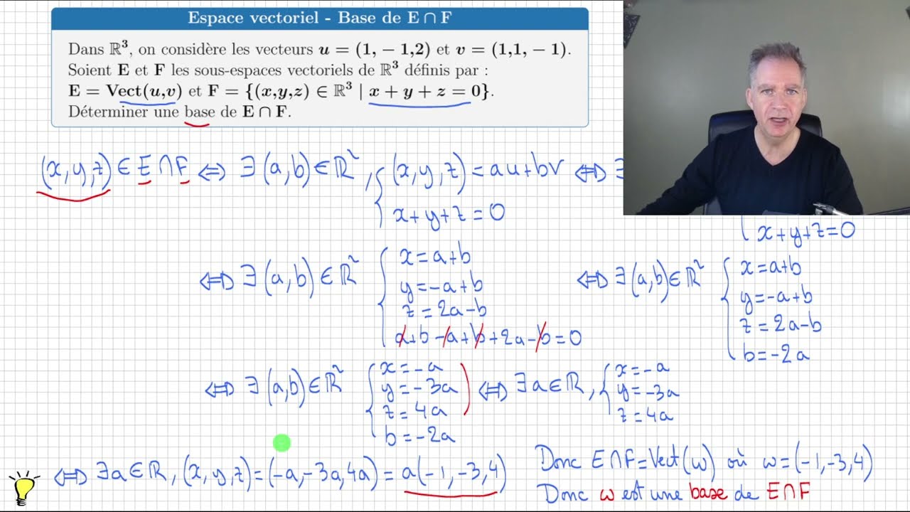 base de l'intersection de 2 sous-espaces vectoriels E∩F • Exercice • prépa MPSI PCSI ECS