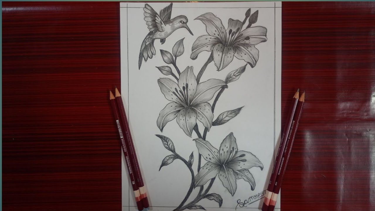 कनेर का फूल कैसे बनाएं | Oleander Flower & Birds Drawing Tutorial”| Samreen art work