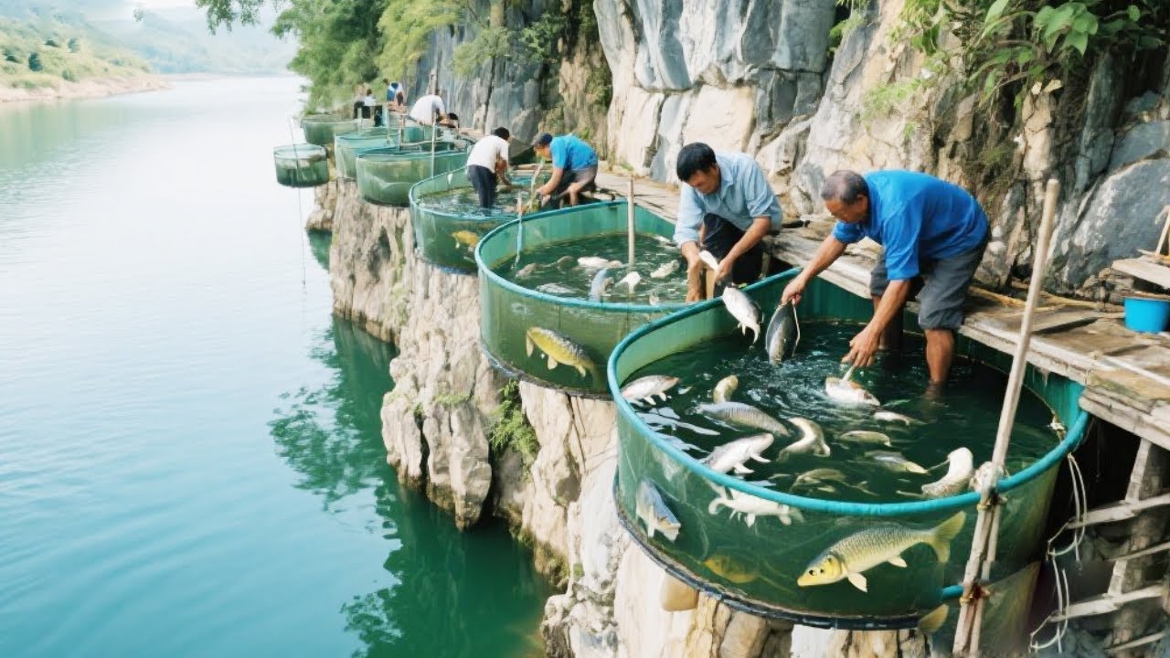 探访贵州半崖上的特殊养殖场，挂在江边崖壁上养殖中华鲟，仿如桃源仙境【乡村阿泰】