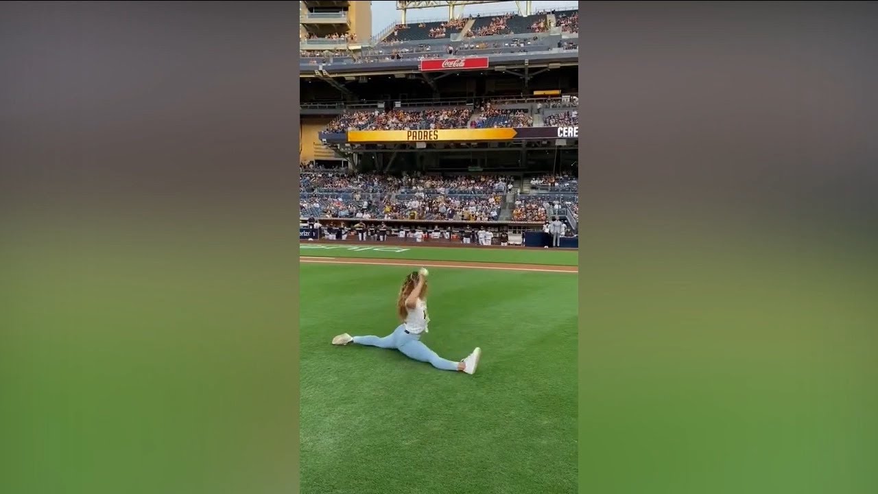 Demi Bagby throws out an impressive first pitch at the Padres game!
