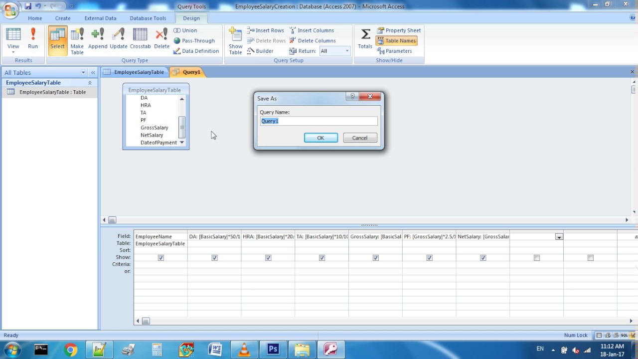 Employee Salary Calculation By Query In MS Access 2007