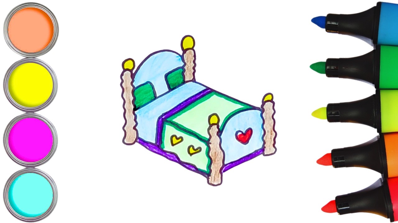 How To Draw cute Bed Drawing, Painting & Coloring For Kids and Toddlers | Child Art 🛏️ 🌈🎨