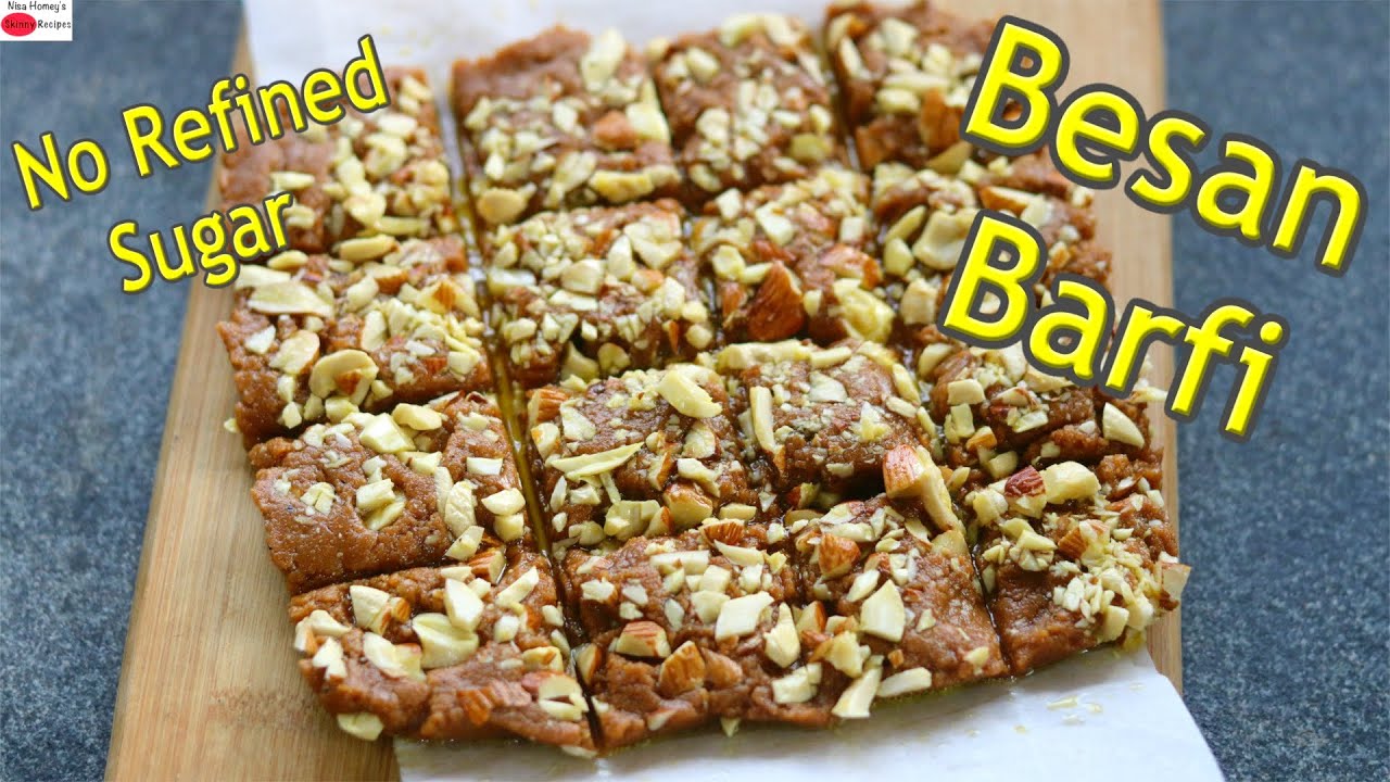 Besan Burfi - Besan Ki Barfi Recipe With Jaggery - No Refined Sugar - Diwali Sweets | Skinny Recipes