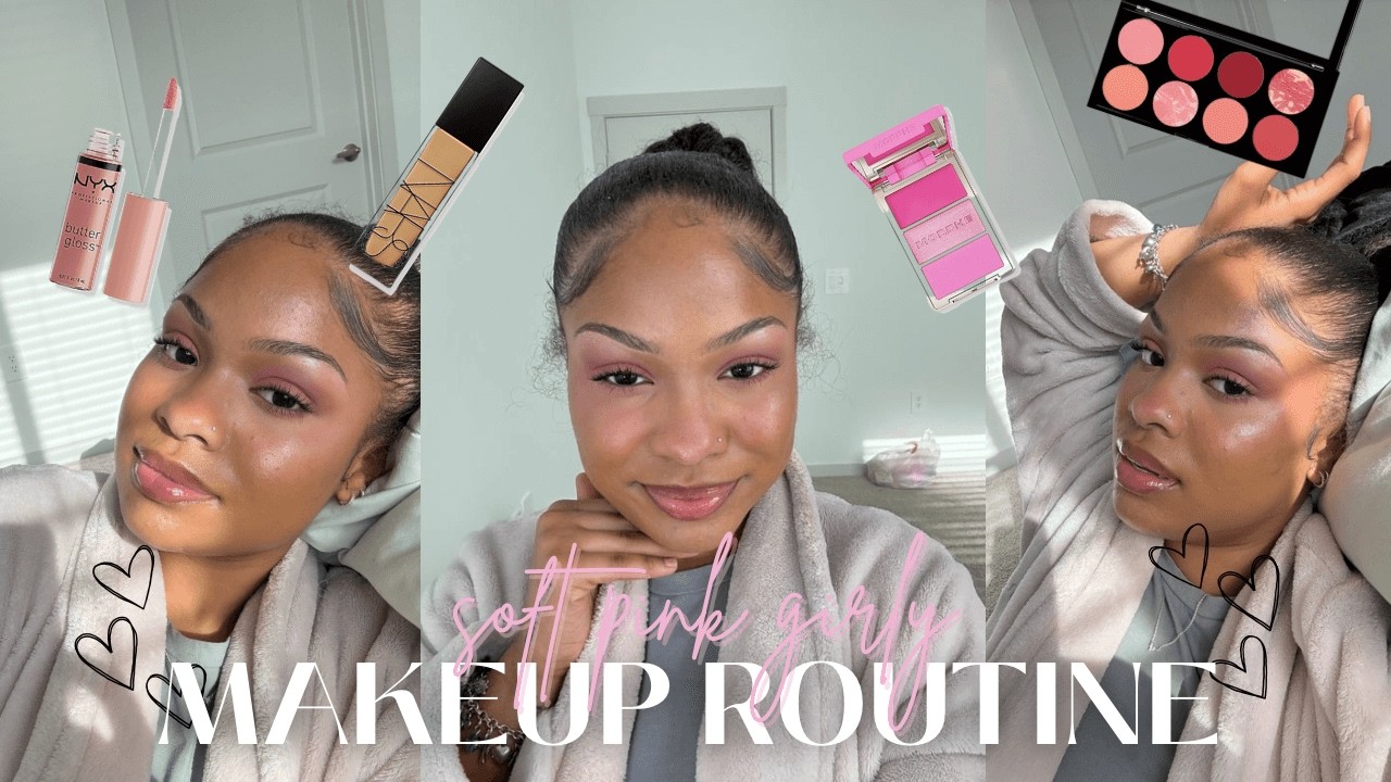 soft pink girly makeup rountine ｡˚○ꨄ︎