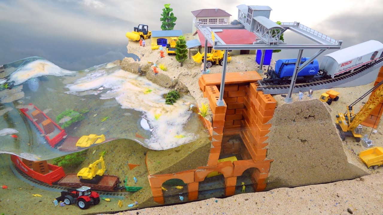 Dam Breach Experiment - Secret Underground Railway - Tsunami And Flood Disaster vs Railroad Diorama