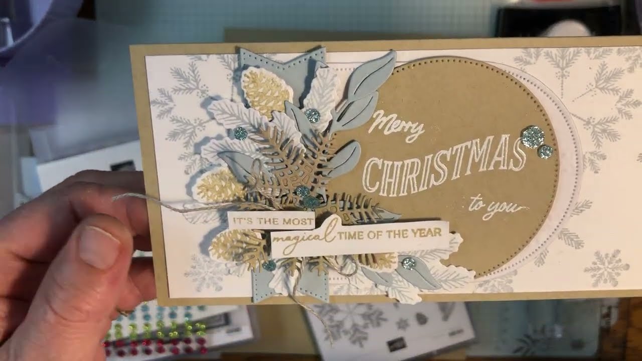 Soft Colors Stampin Up Delicate Pines Slim Line Christmas Card
