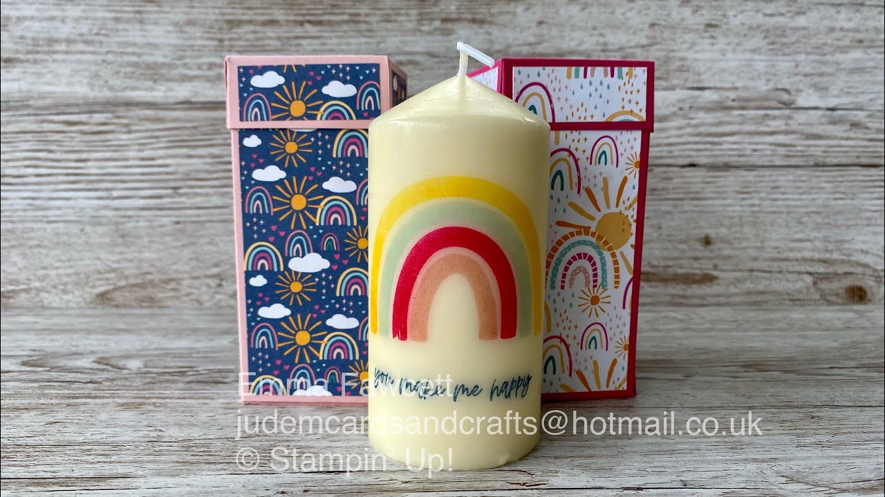 How to make a cute box for a candle of your own design using Stampin' Up! Rainbow of Happiness