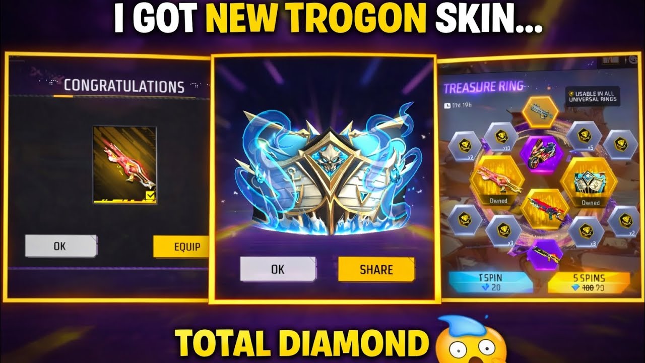 FREE FIRE NEW TROGON SKIN SPIN TRICK 😱| FREE FIRE NEW RING EVENT | FREE FIRE NEW GUN SPIN TRICK|🤩