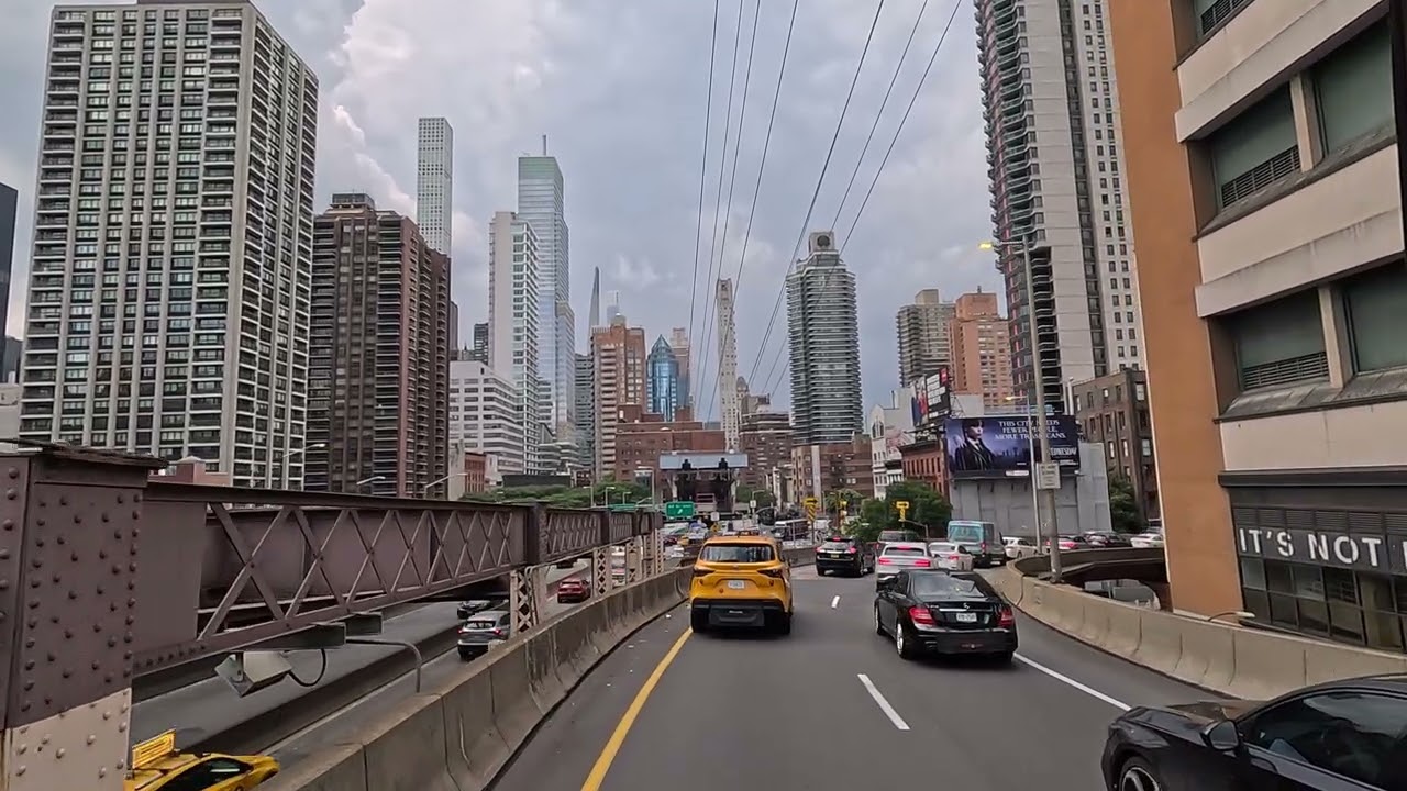 4K Driving Over New York City NYC Queens Boro Borough Bridge Upper Roadway Queens to Manhattan ASMR