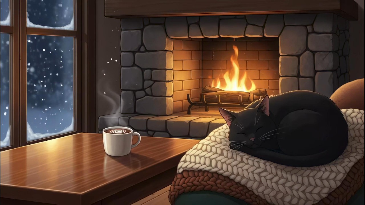 Peaceful Cozy Cabin Night 🔥 Fireplace Lofi Beats for Focus & Rest