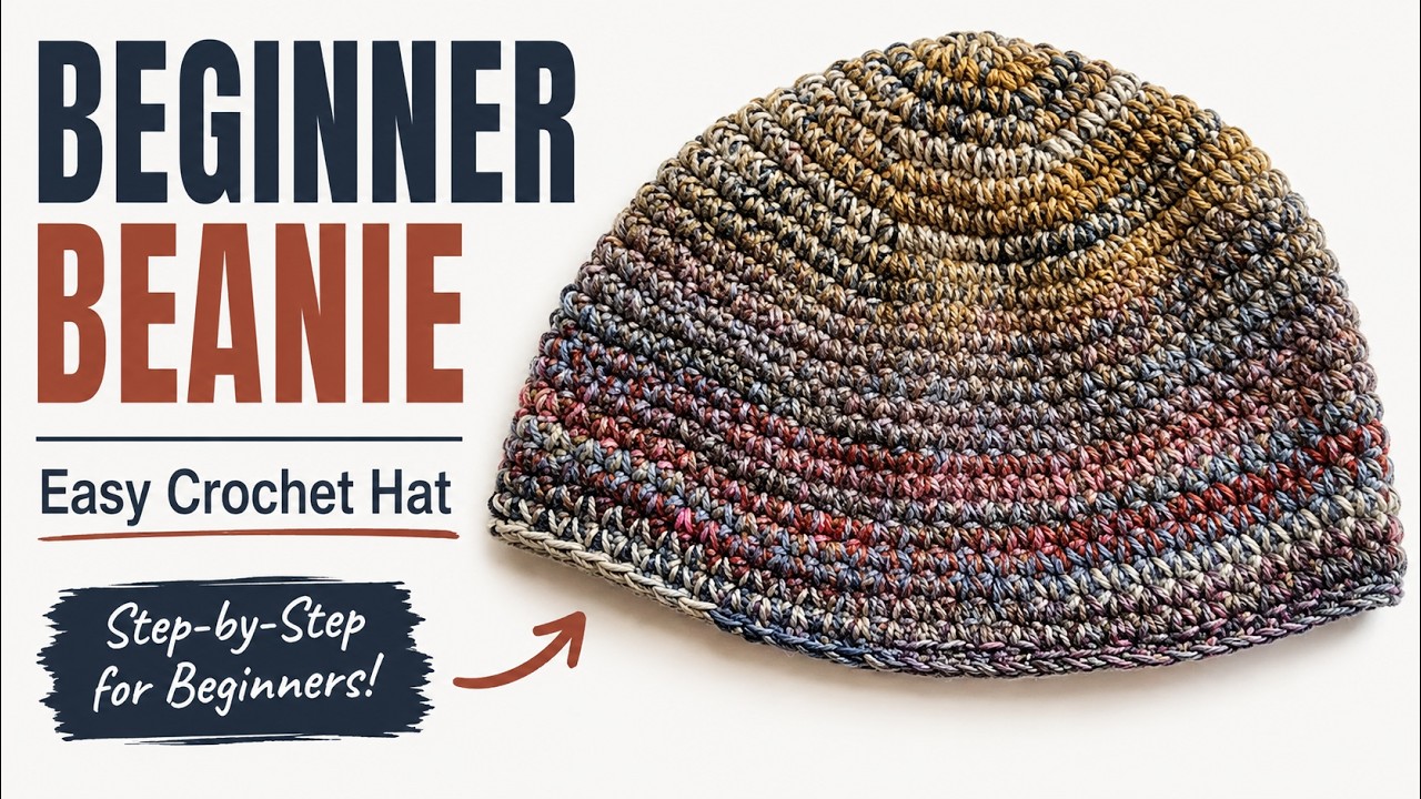 Left Hand: BEGINNER Crochet Neutral Men's Beanie Hat
