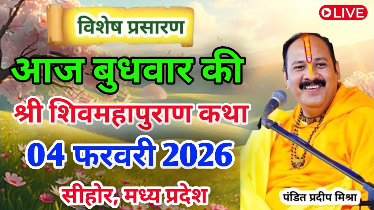 LIVE 🔴 04 फरवरी फागुन बुधवार तृतीया तिथि शिव महापुराण कथा कुंभ प्रयागराज प्रदीप मिश्रा