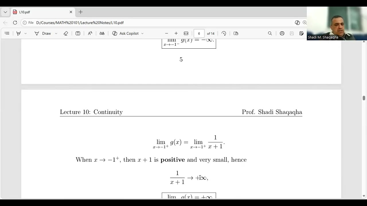Calculus I – Lecture 10:  Continuity, Types of Discontinuities & Composition