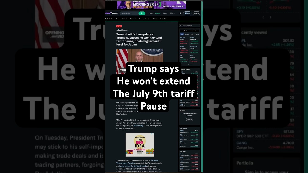 Trump says that he won&rsquo;t extend the July 9th tariff pause