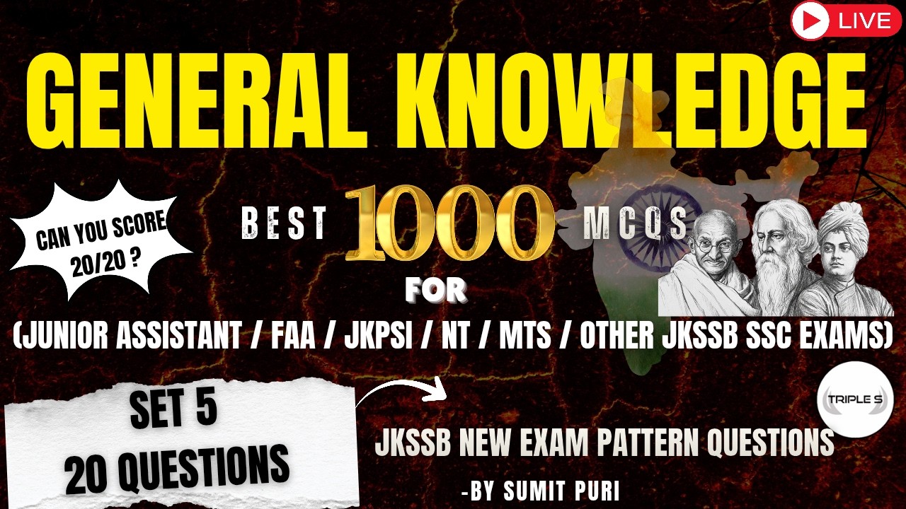 General Knowledge Set 5 || Can you Score 20/20 || Best 1000+ MCQs Based on Latest JKSSB Exam Pattern